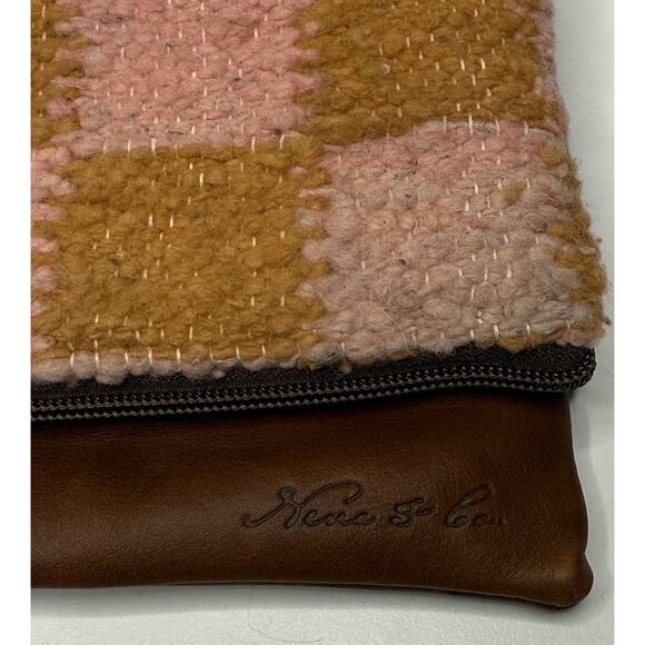 Nena & Co Artisan Handmade Clutch Large Brown Leather Wool Convertible Lined Bag - Picture 9 of 9